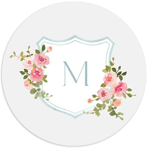 Watercolor Floral Crest Wedding Stickers Shell Pink Circle