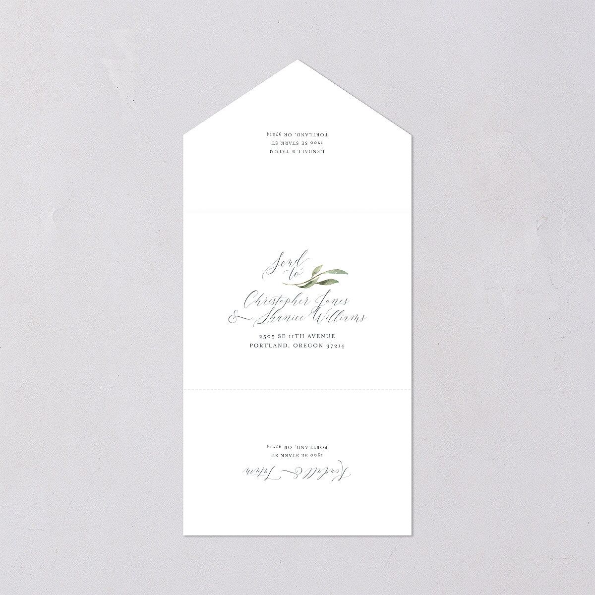 Muted Floral All-in-One Wedding Invitations Dusty Blue Signature Light Both Recipient and Return Addresses No