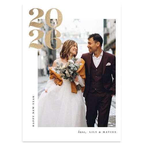 Bold Year Holiday Cards Gold Pure White Signature Blank