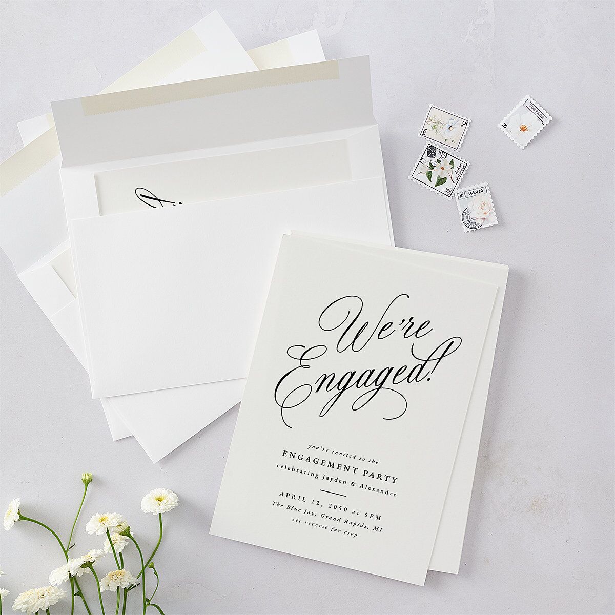 We're Engaged Calligraphy Engagement Party Invitations Champagne Signature Blank Standard