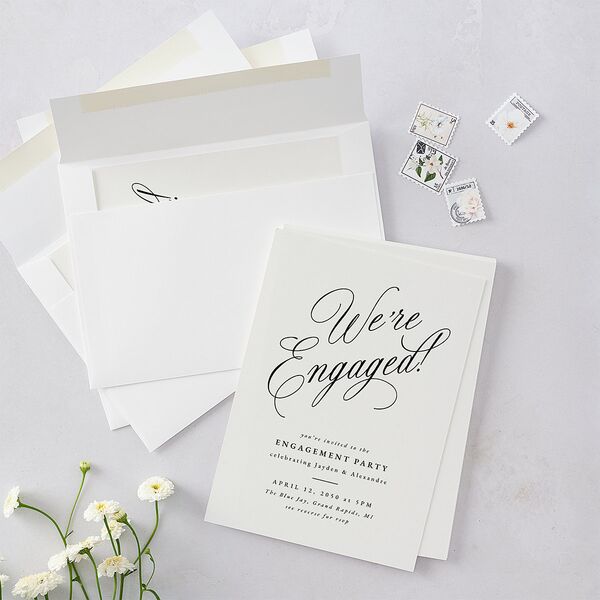 We're Engaged Calligraphy Engagement Party Invitations Champagne Signature Blank Standard