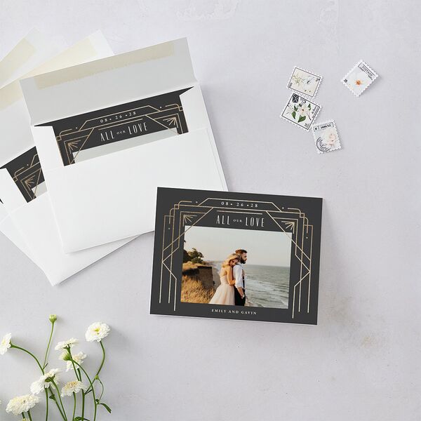 Vintage Deco Thank You Cards Gold Charcoal