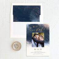 Modern Brush Save The Date Cards Dark Navy Signature smooth Blank No