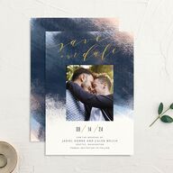 Modern Brush Save The Date Cards Dark Navy Signature smooth Blank No