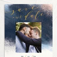 Modern Brush Save The Date Cards Dark Navy Signature smooth Blank No