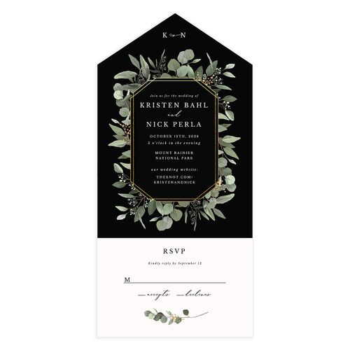 Eucalyptus Frame All-in-One Wedding Invitations Midnight Signature Light Both Recipient and Return Addresses No