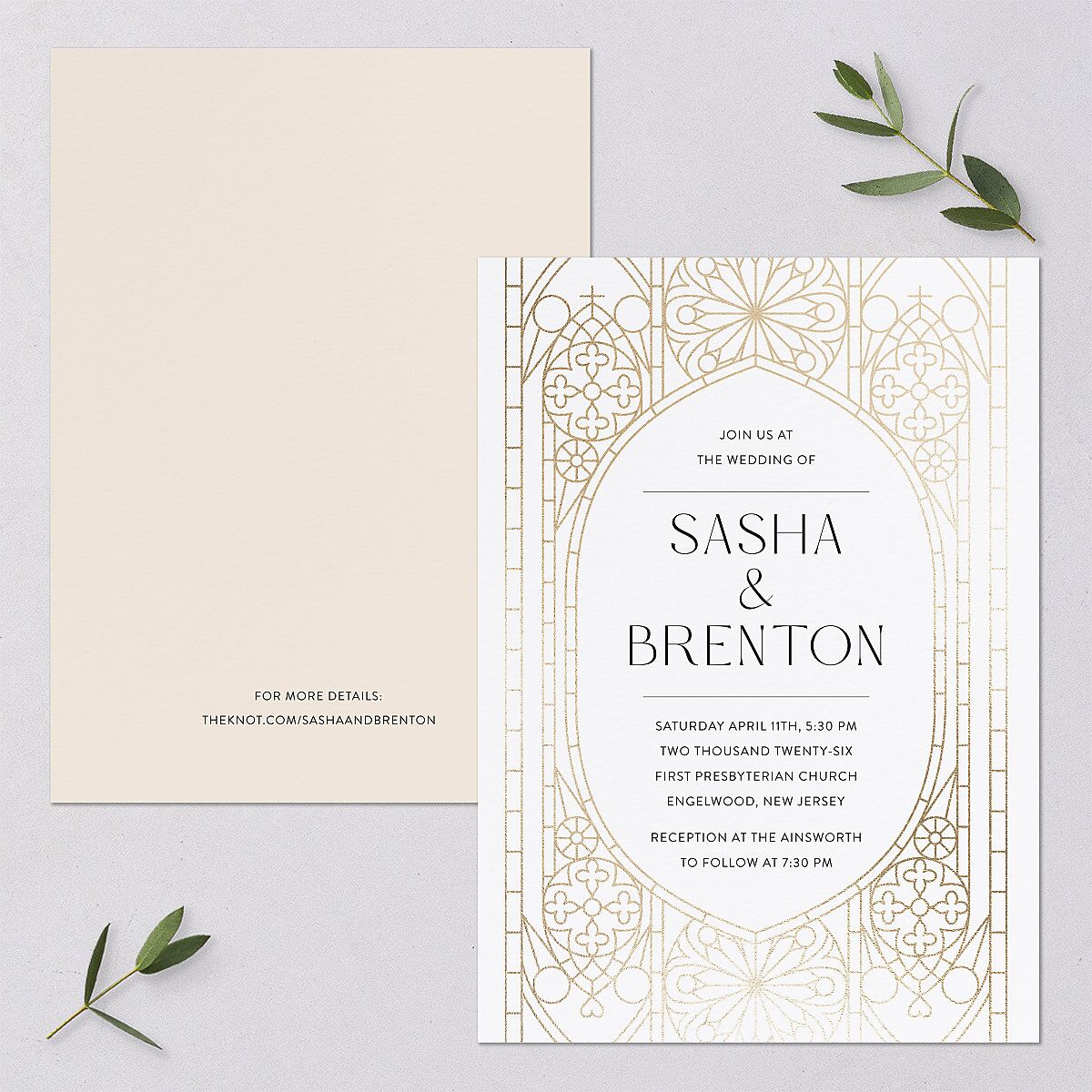 Chapel Arch Wedding Invitations Gold Pure White Signature Blank No