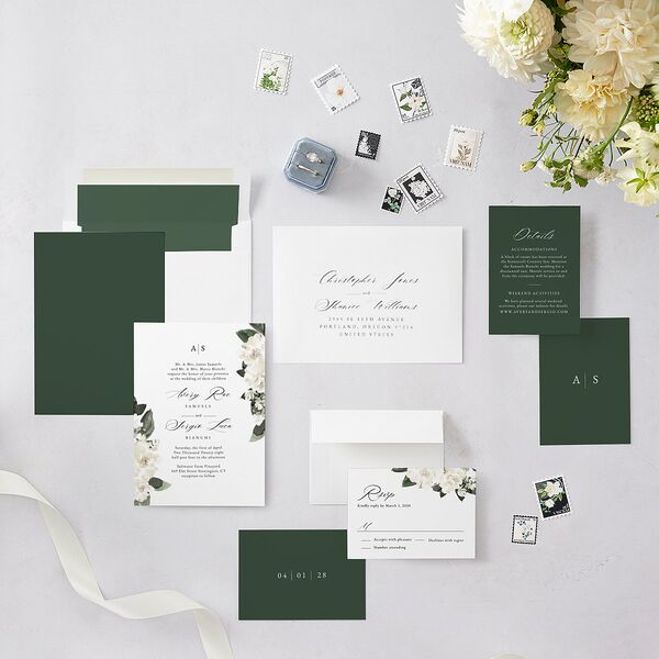 Floral Accent Wedding Invitations Off-White Signature Blank No Standard
