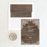 Woodgrain Lace Save The Date Cards Unpublished Falcon Signature smooth No