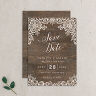 Woodgrain Lace Save The Date Cards Unpublished Falcon Signature smooth No