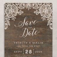 Woodgrain Lace Save The Date Cards Unpublished Falcon Signature smooth No