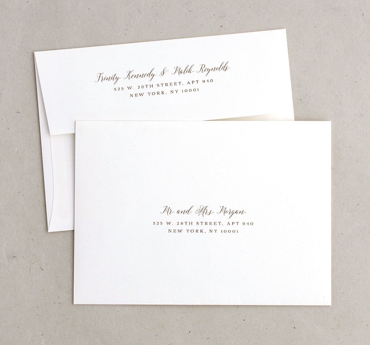 Woodgrain Lace Unpublished Save The Date Card Envelopes White Standard Falcon Both Recipient and Return Addresses Signature