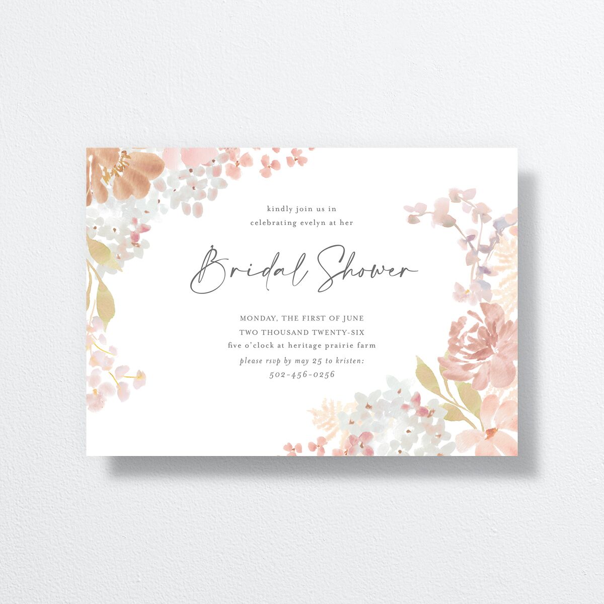 Hydrangea Garden Bridal Shower Invitations front in pink