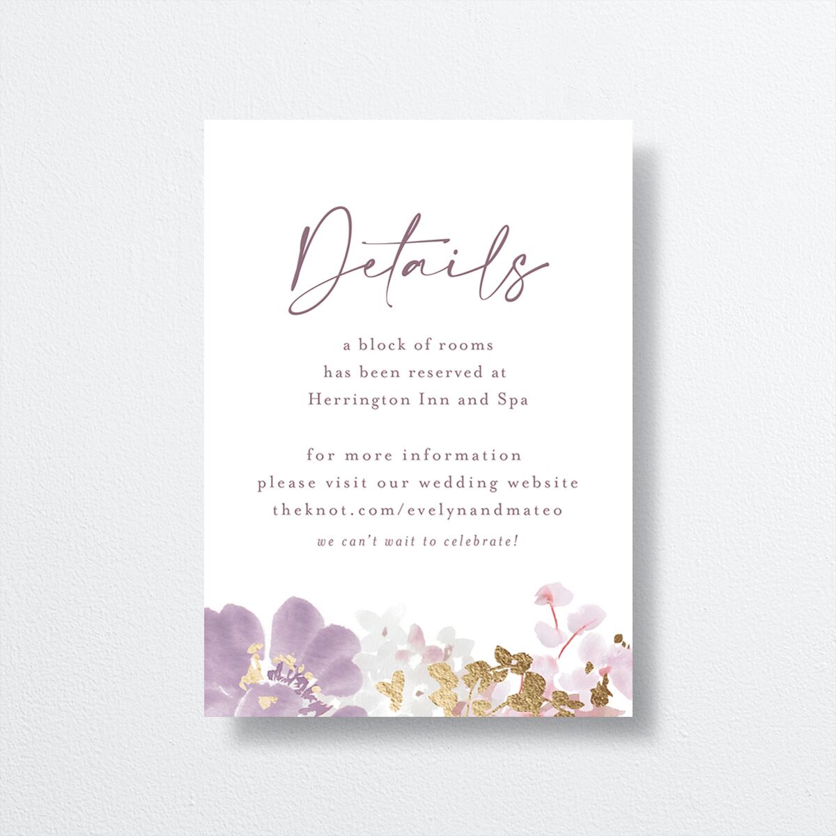 Hydrangea Garden Wedding Enclosure Cards front in purple