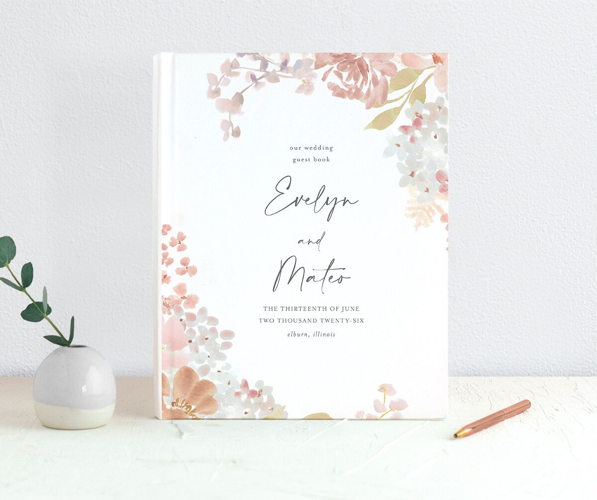 Hydrangea Garden Wedding Guest Book front in pink