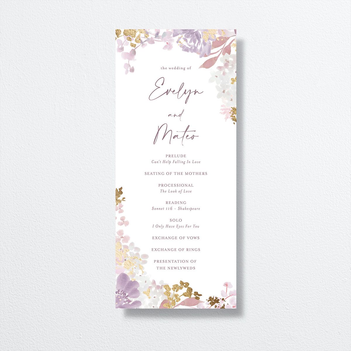 Hydrangea Garden Wedding Programs front in purple
