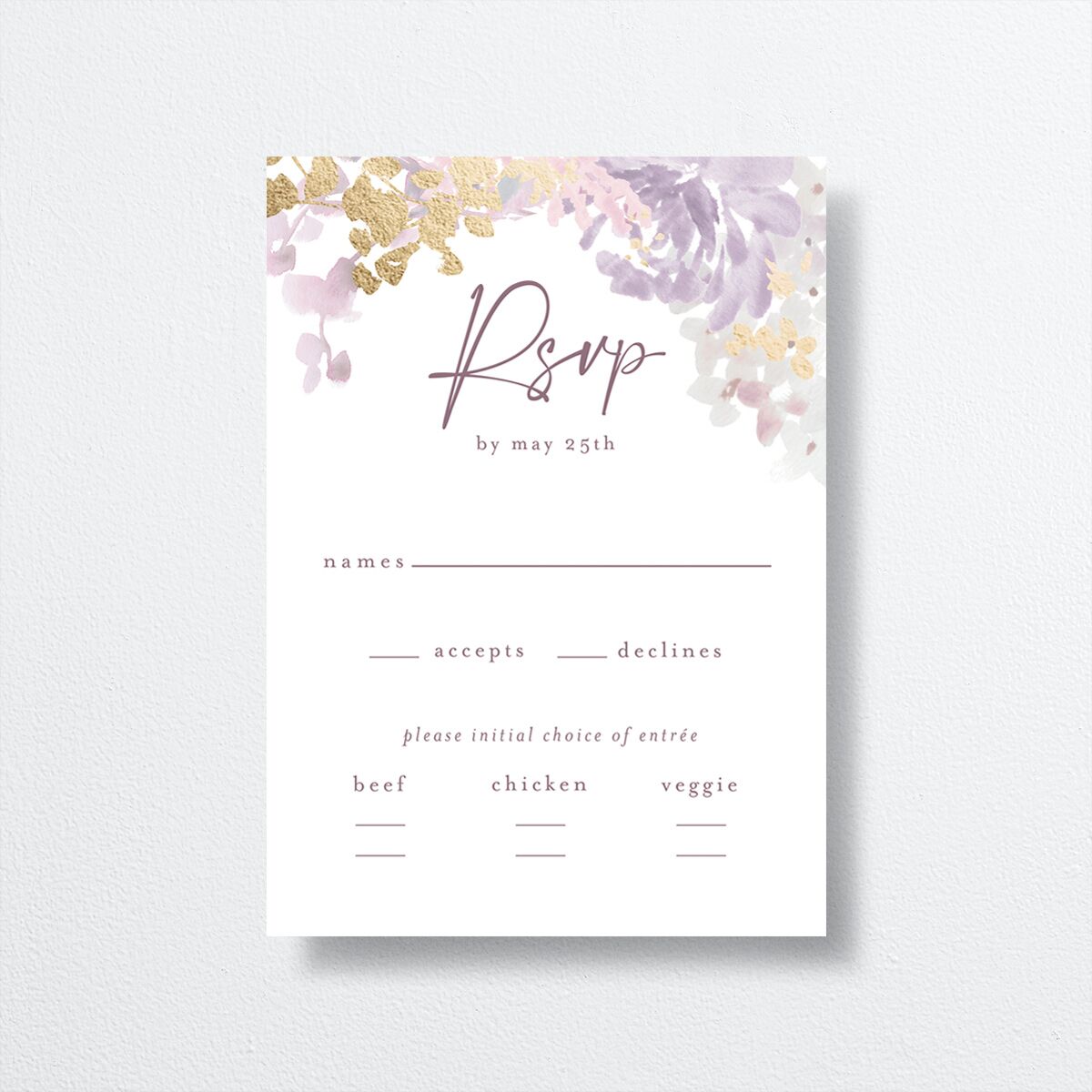 Hydrangea Garden Wedding Response Cards front in purple
