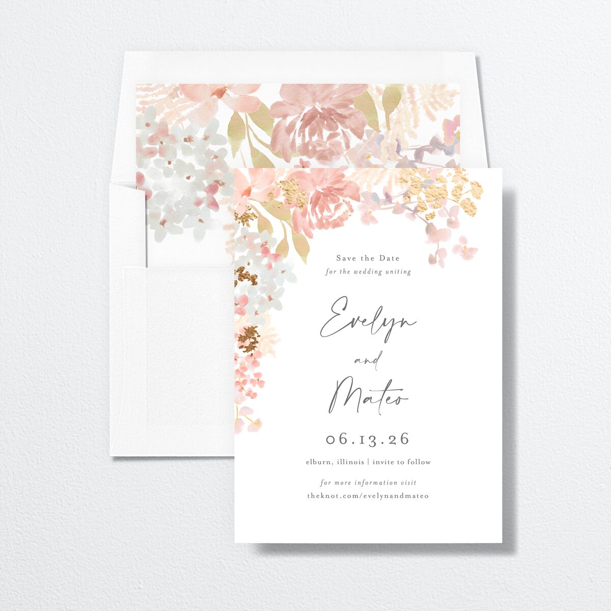 Hydrangea Garden Save The Date Cards envelope-and-liner