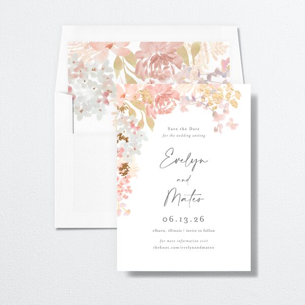 Hydrangea Garden Save The Date Cards Gold Pink Cotton Signature smooth No