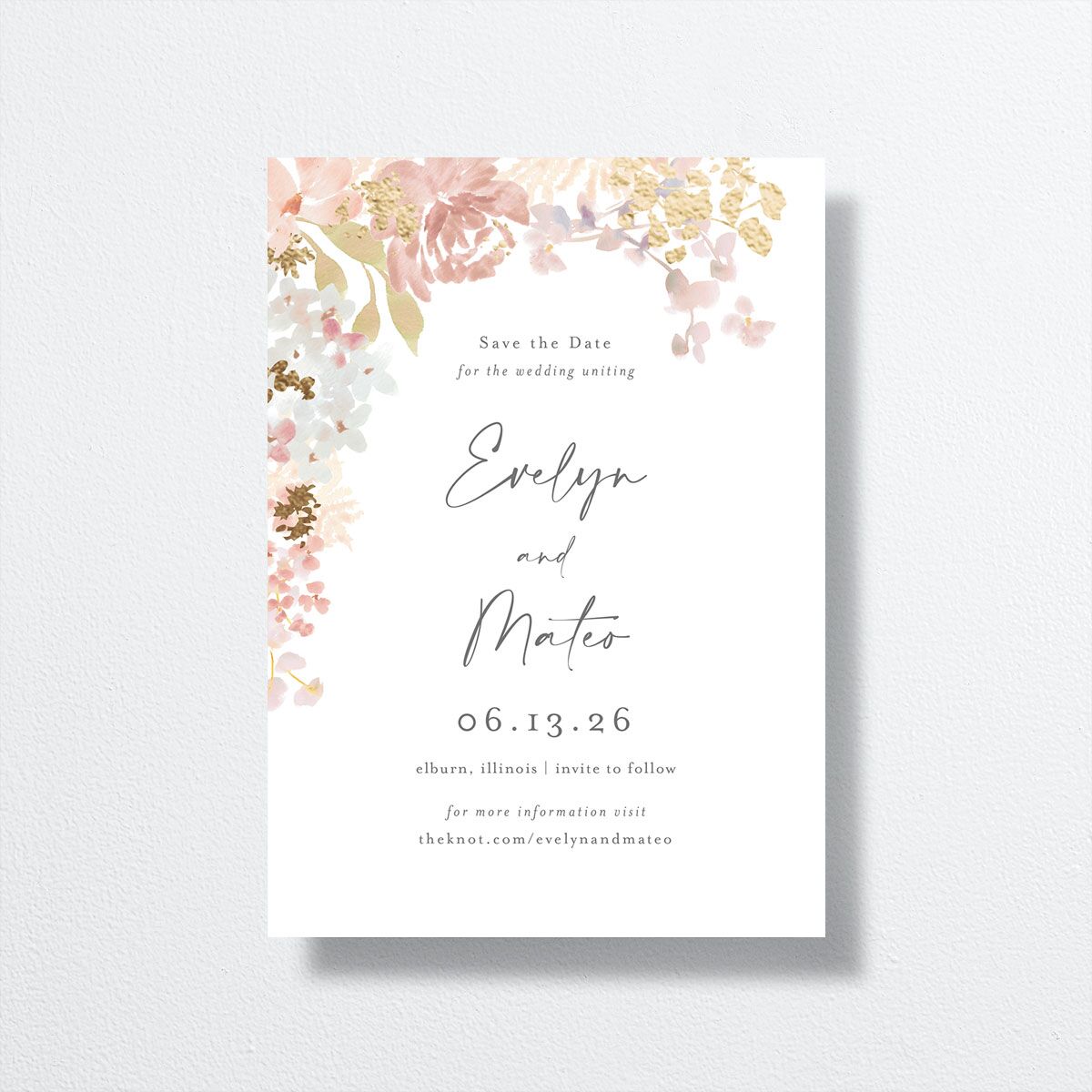 Hydrangea Garden Save The Date Cards front in pink