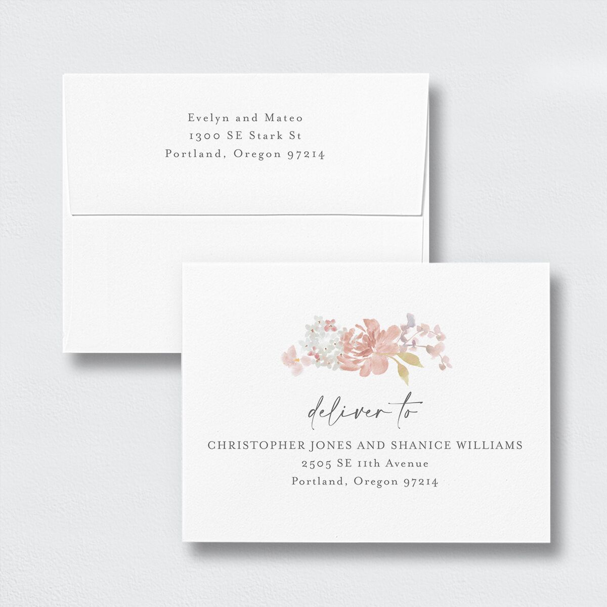 Hydrangea Garden Thank You Card Envelopes White Standard Pink Cotton Both Recipient and Return Addresses Signature