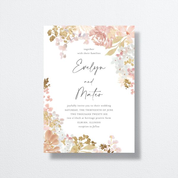 Hydrangea Garden Wedding Invitations Gold Pink Cotton Signature No