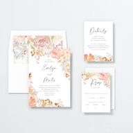 Hydrangea Garden Wedding Invitations Gold Pink Cotton Signature No