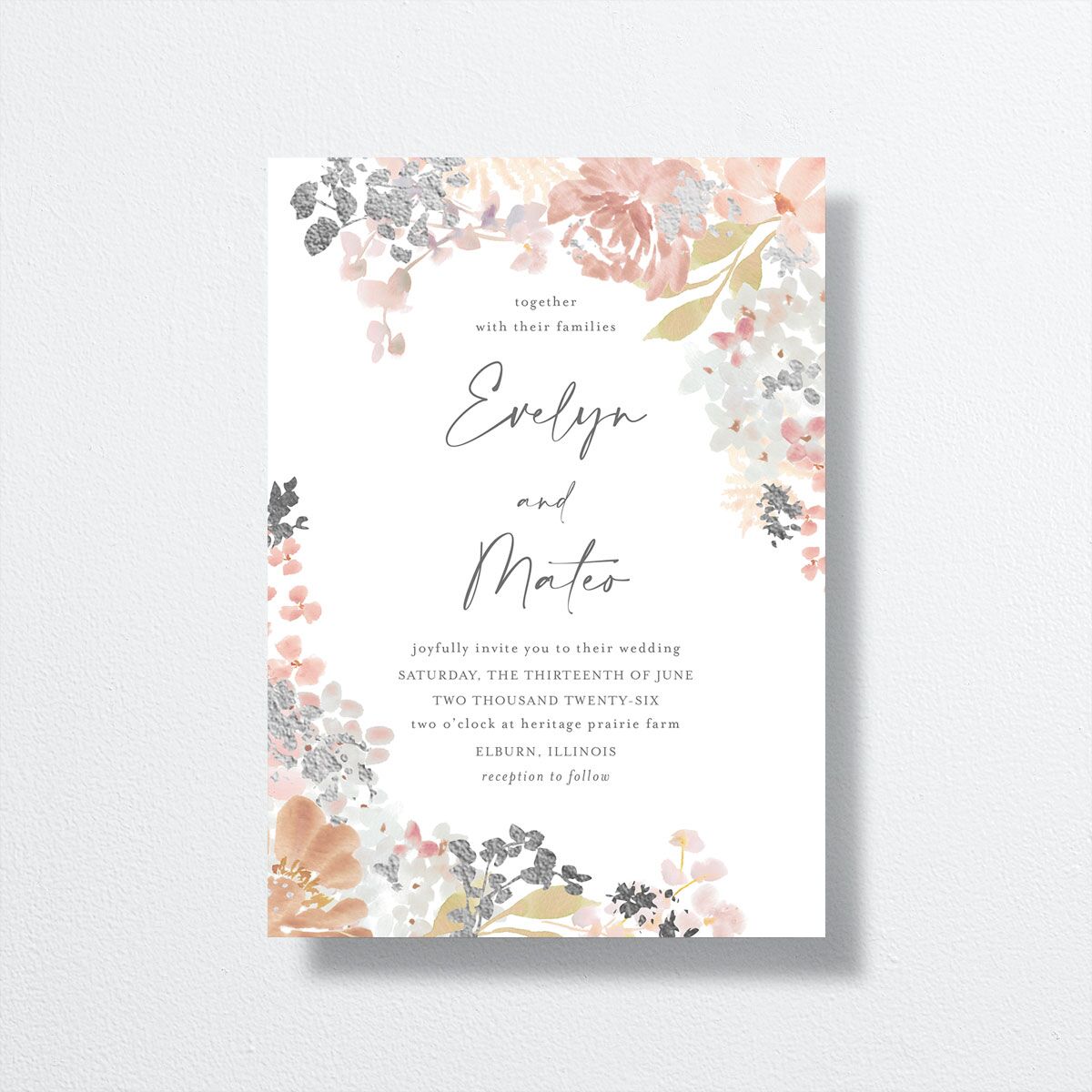 Hydrangea Garden Wedding Invitations front in pink
