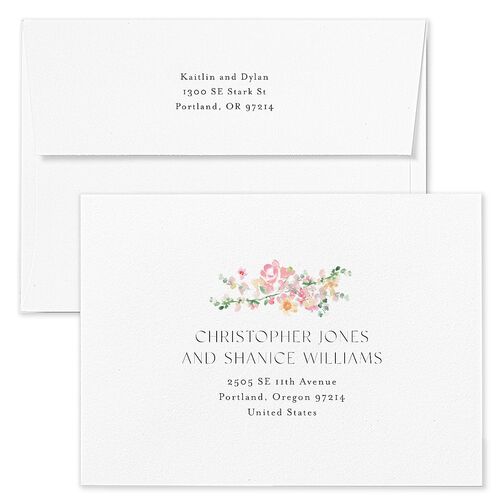 Pastel Flower Arch Engagement Party Invitation Envelopes White Pink Cotton Both Recipient and Return Addresses Standard Signature