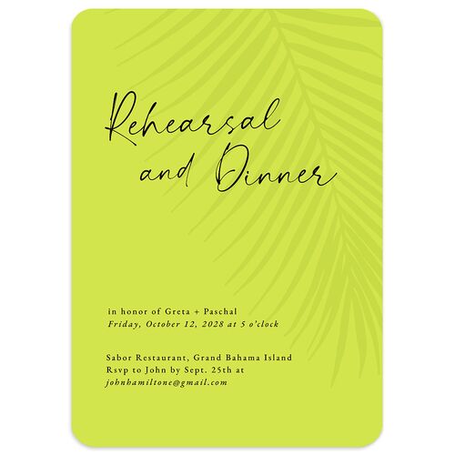 Lavish Palm Rehearsal Dinner Invitations Chartreuse Signature Blank Rounded