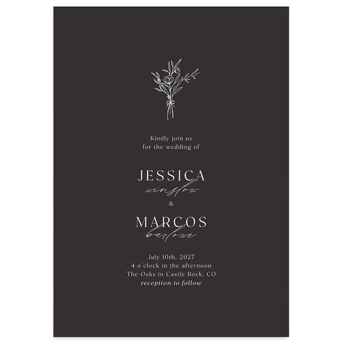 Simple Boho Flowers Wedding Invitations Charcoal Signature Blank No Standard