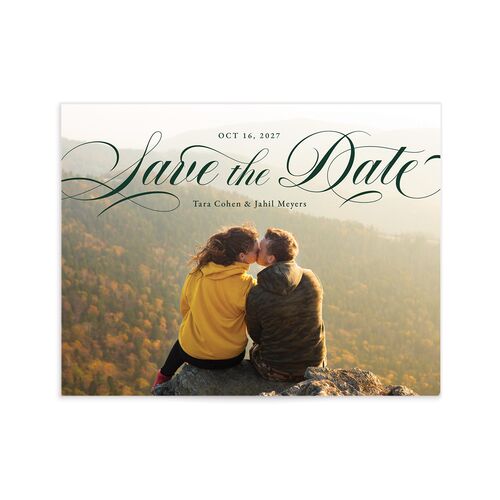 Landscape Calligraphy Save the Date Petite Cards Dark Green Signature smooth No