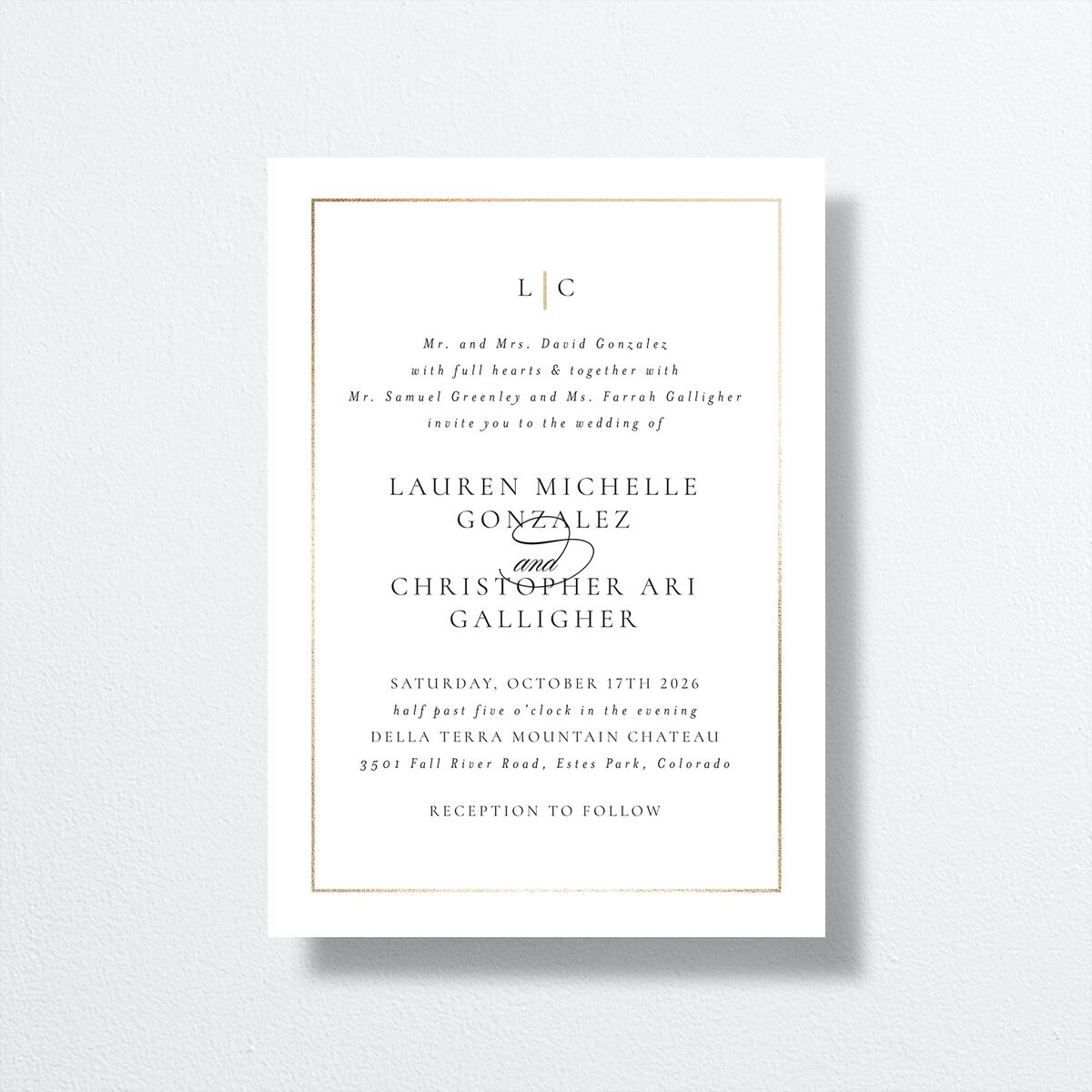 Timeless Frame Wedding Invitations front in White