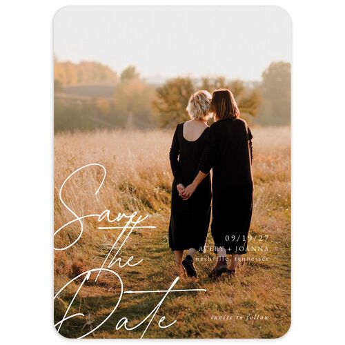 Corner Script Save The Date Cards Charcoal Signature smooth No Rounded