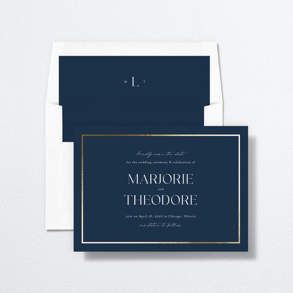 Joyful Union Save The Date Cards Gold Navy Signature smooth No Standard