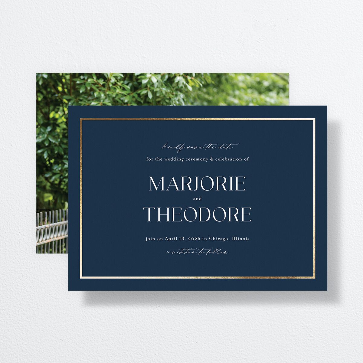 Joyful Union Save The Date Cards Gold Navy Signature smooth No Standard