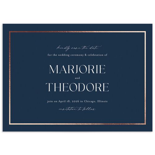 Joyful Union Save The Date Cards Rose Gold Navy Signature smooth No Standard