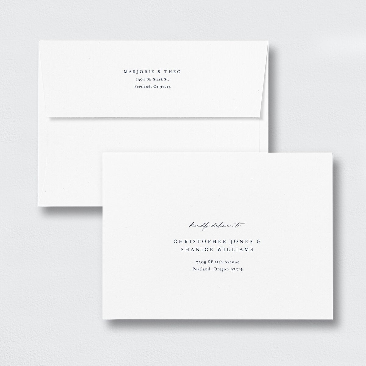 Joyful Union Save The Date Card Envelopes White Standard Navy Both Recipient and Return Addresses