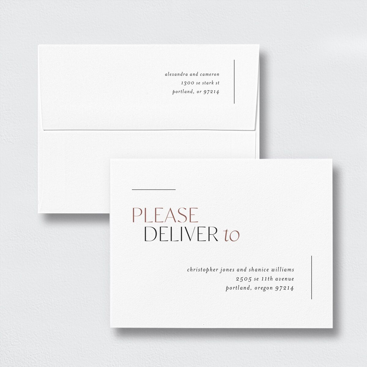 Along With Save the Date Petite Card Envelopes White Standard Soft Pink Both Recipient and Return Addresses
