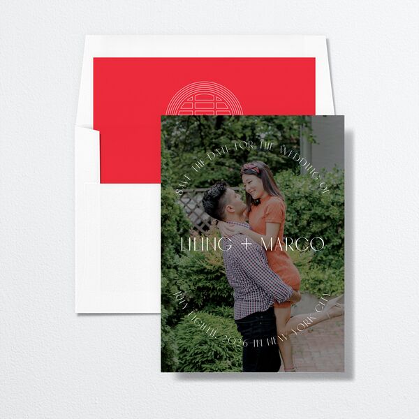 Lucky Circle Save The Date Cards True Red Signature smooth No