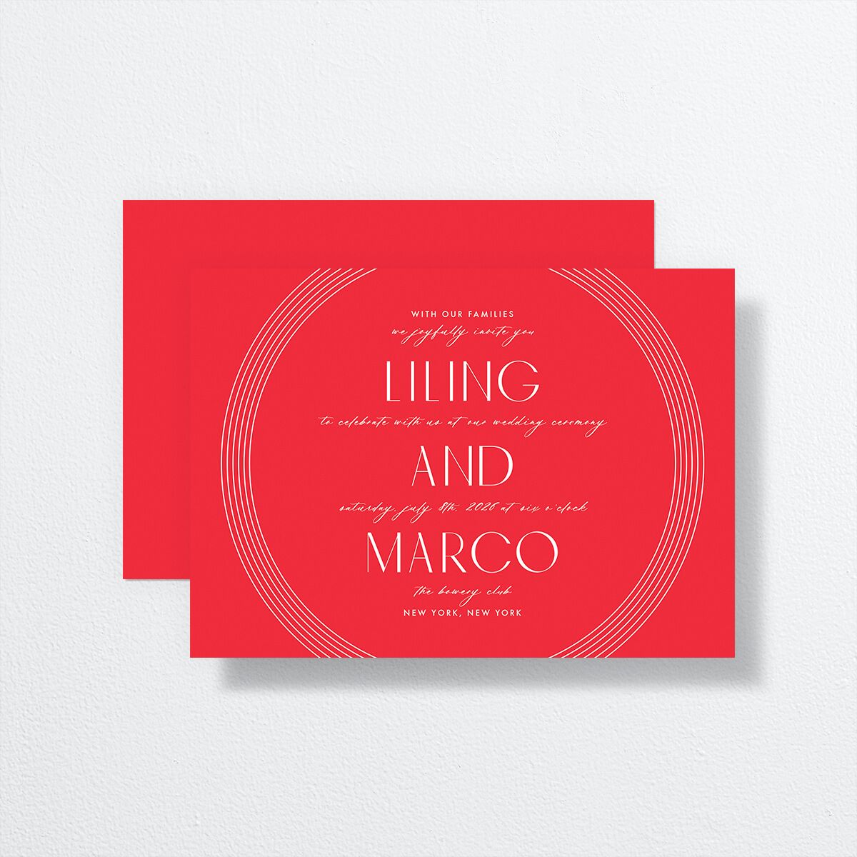 Lucky Circle Wedding Invitations  front-and-back in red