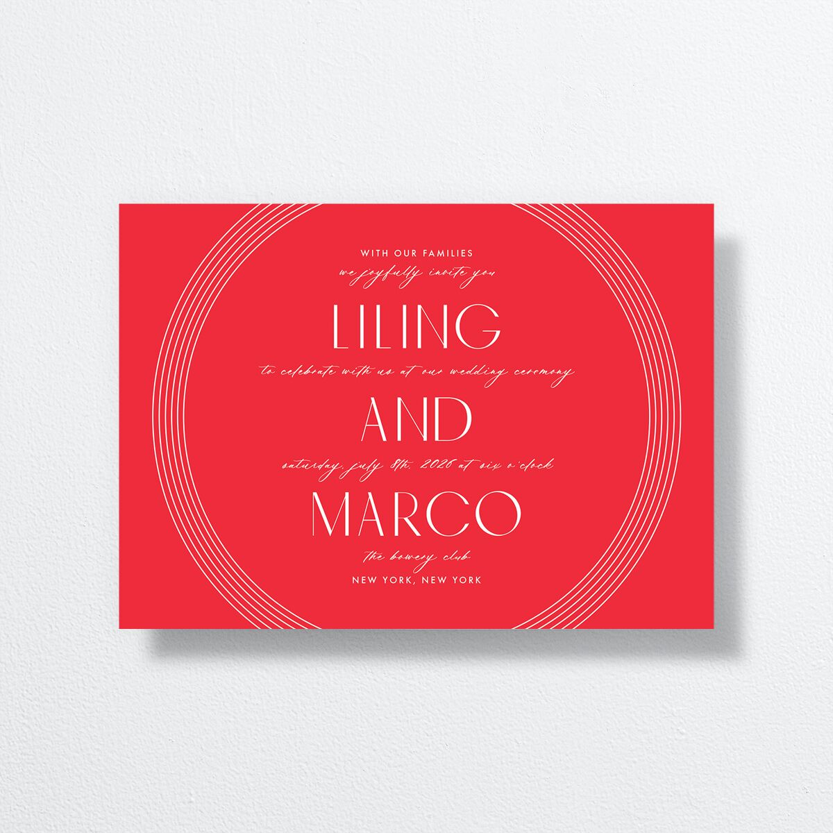 Lucky Circle Wedding Invitations  front in red