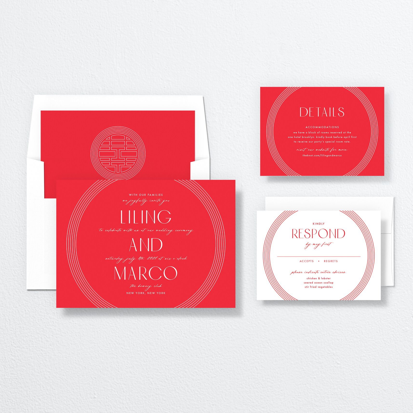 Lucky Circle Wedding Invitations  suite in red