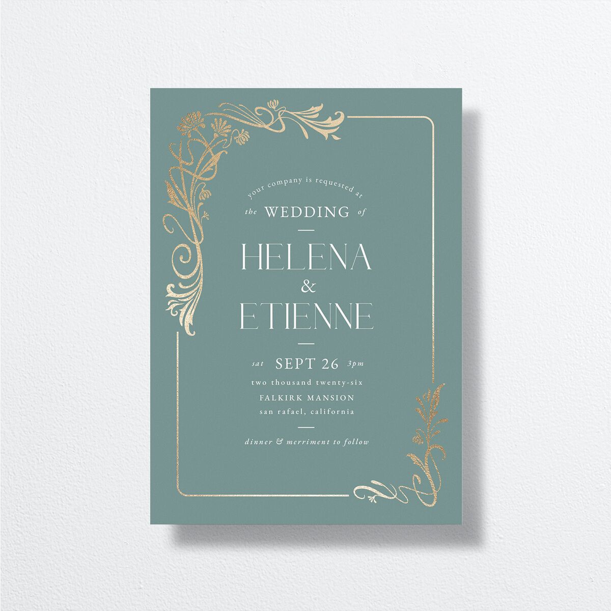Nouveau Frame Wedding Invitations front in blue
