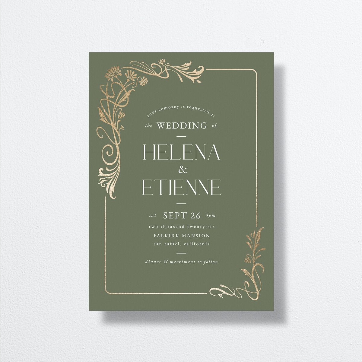 Nouveau Frame Wedding Invitations front in green