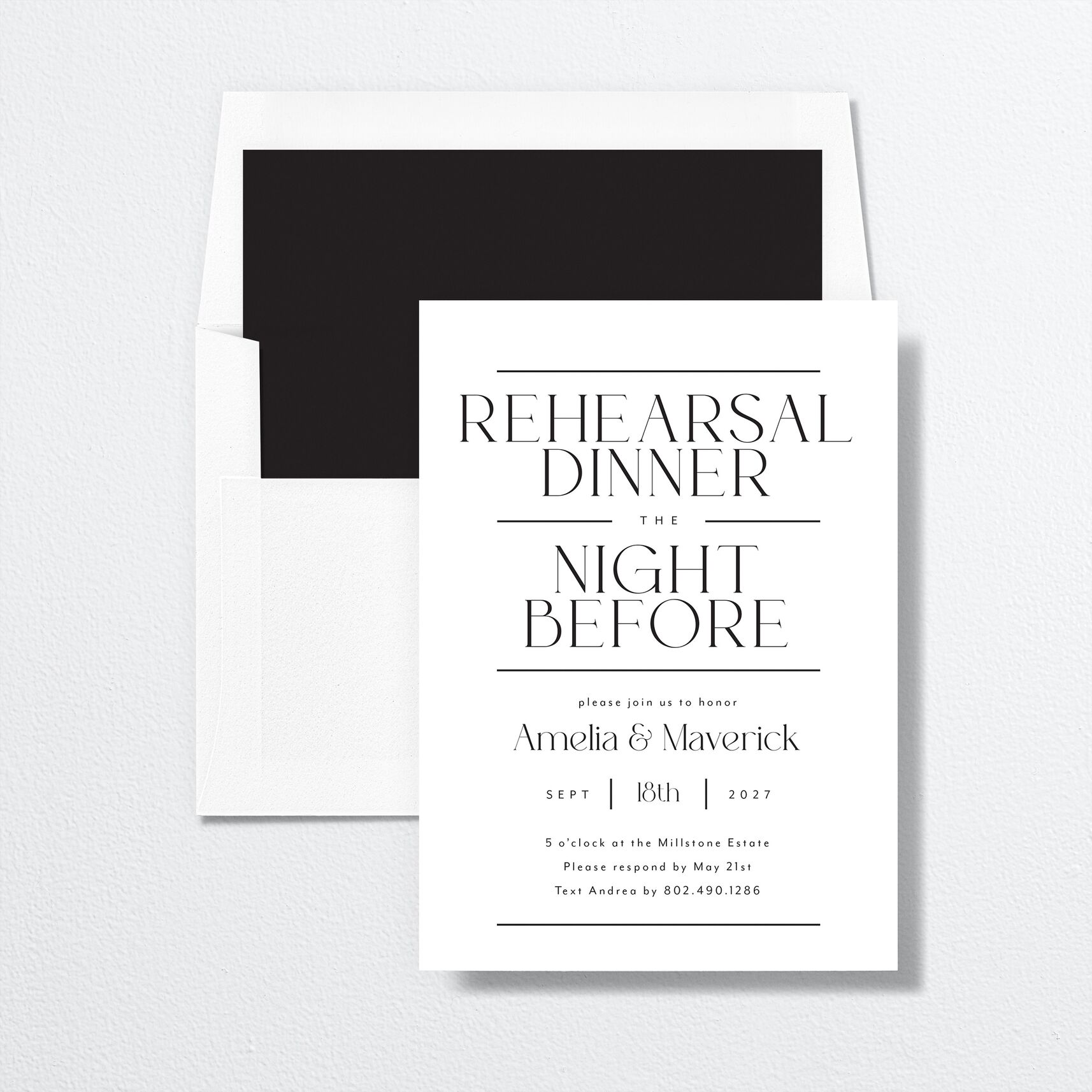 Estate Rehearsal Dinner Invitations envelope-and-liner in white