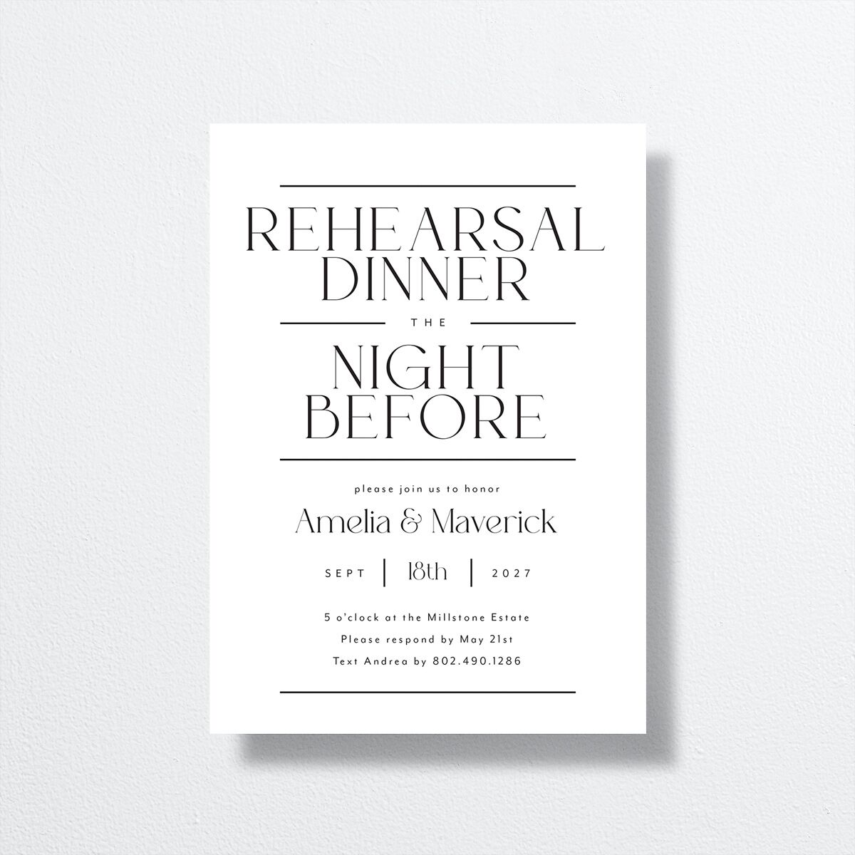 Estate Rehearsal Dinner Invitations front in white