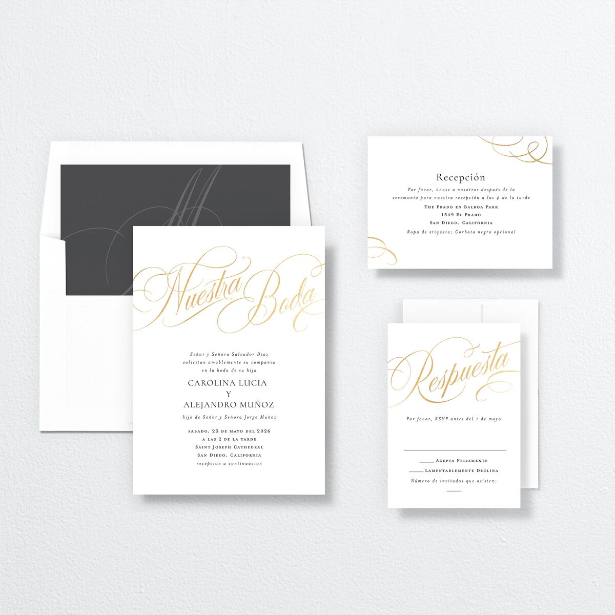 Nuestra Boda Wedding Invitations Gold Pure White Signature No