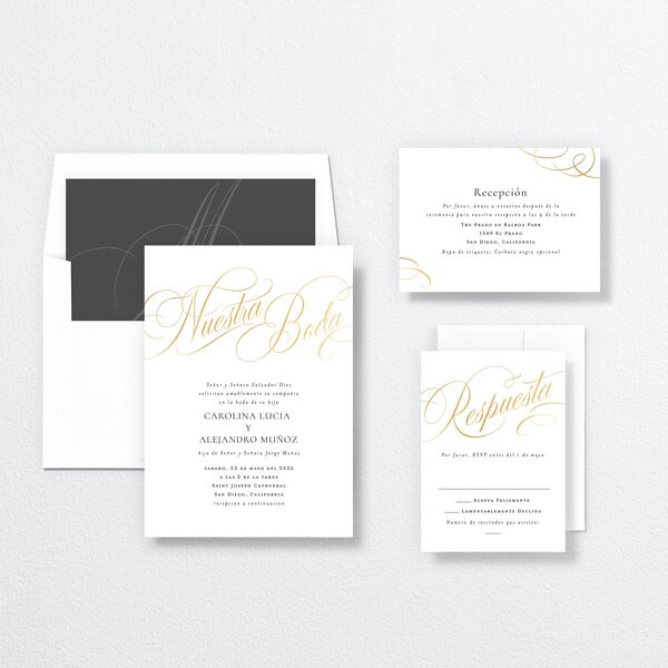 Nuestra Boda Wedding Invitations Gold Pure White Signature No