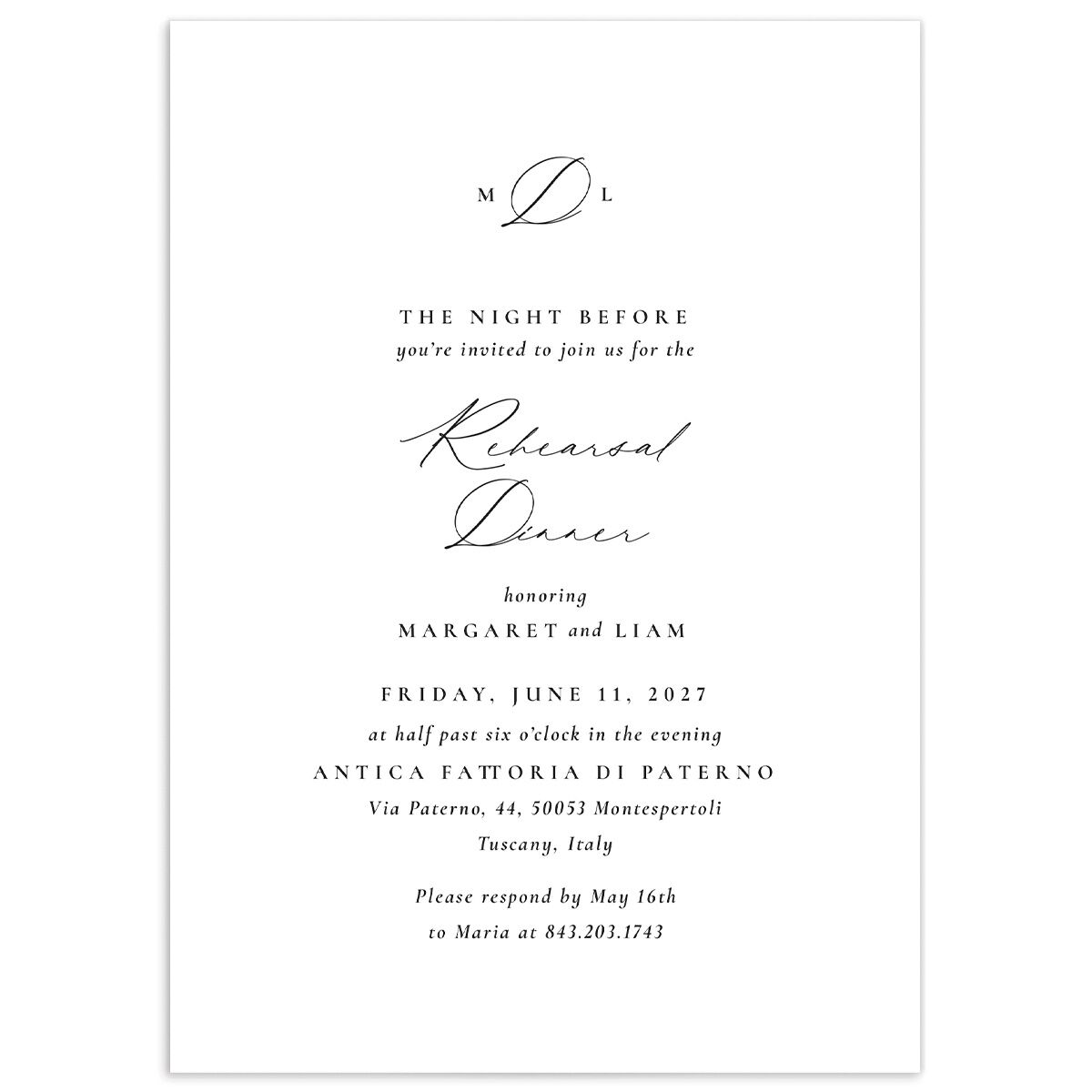 Black Tie Initial Rehearsal Dinner Invitations